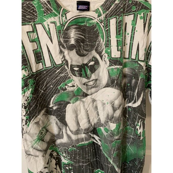 Green Lantern Justice League America Sz XL T-shirt All Over Print One Side Green - Picture 5 of 6